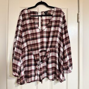 Torrid Red and Black Plaid Tie-Front Blouse